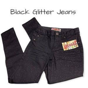 2/$30 Jeans Black Glitter Kids School Cool Straight Leg Cute SALE